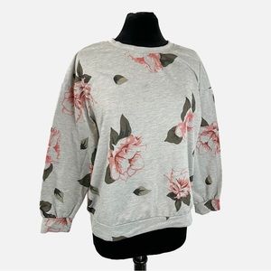 😻Shein Floral Long Sleeve Top Gray Pink